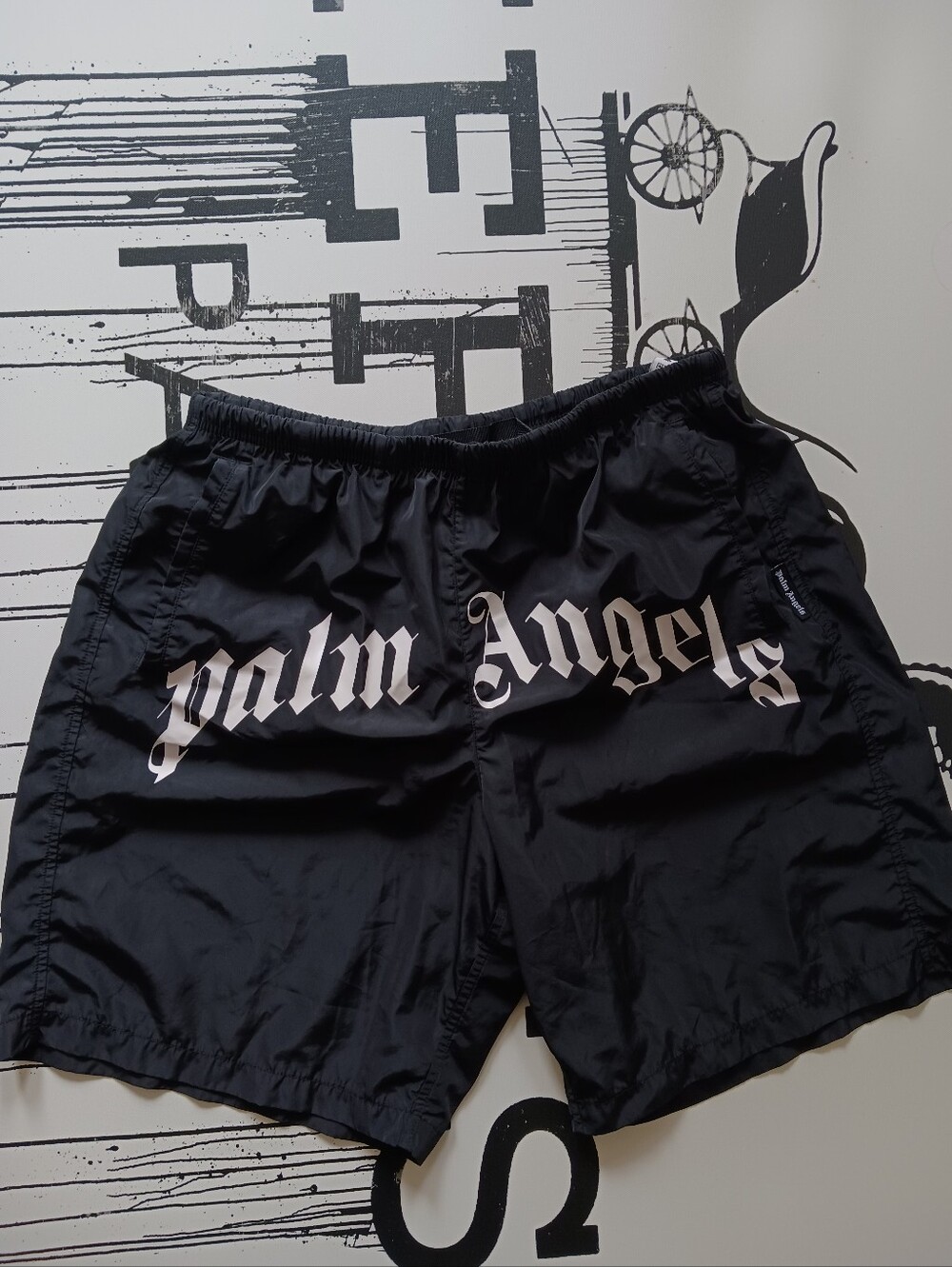Palm Angels Curved Logo Swim Shorts Size M. Black